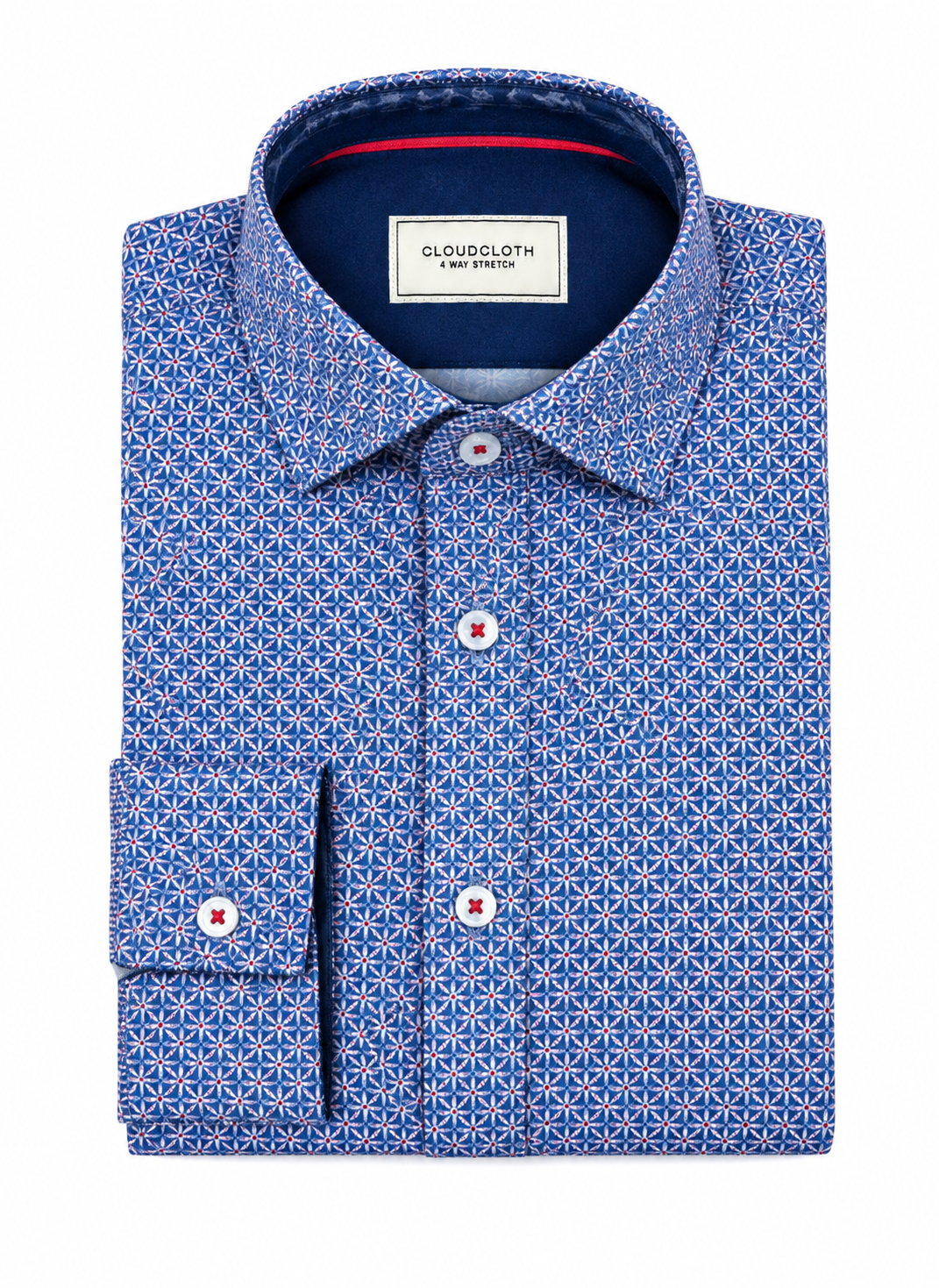 Boys Blue Geometric Print Long Sleeve Button-Up Shirt