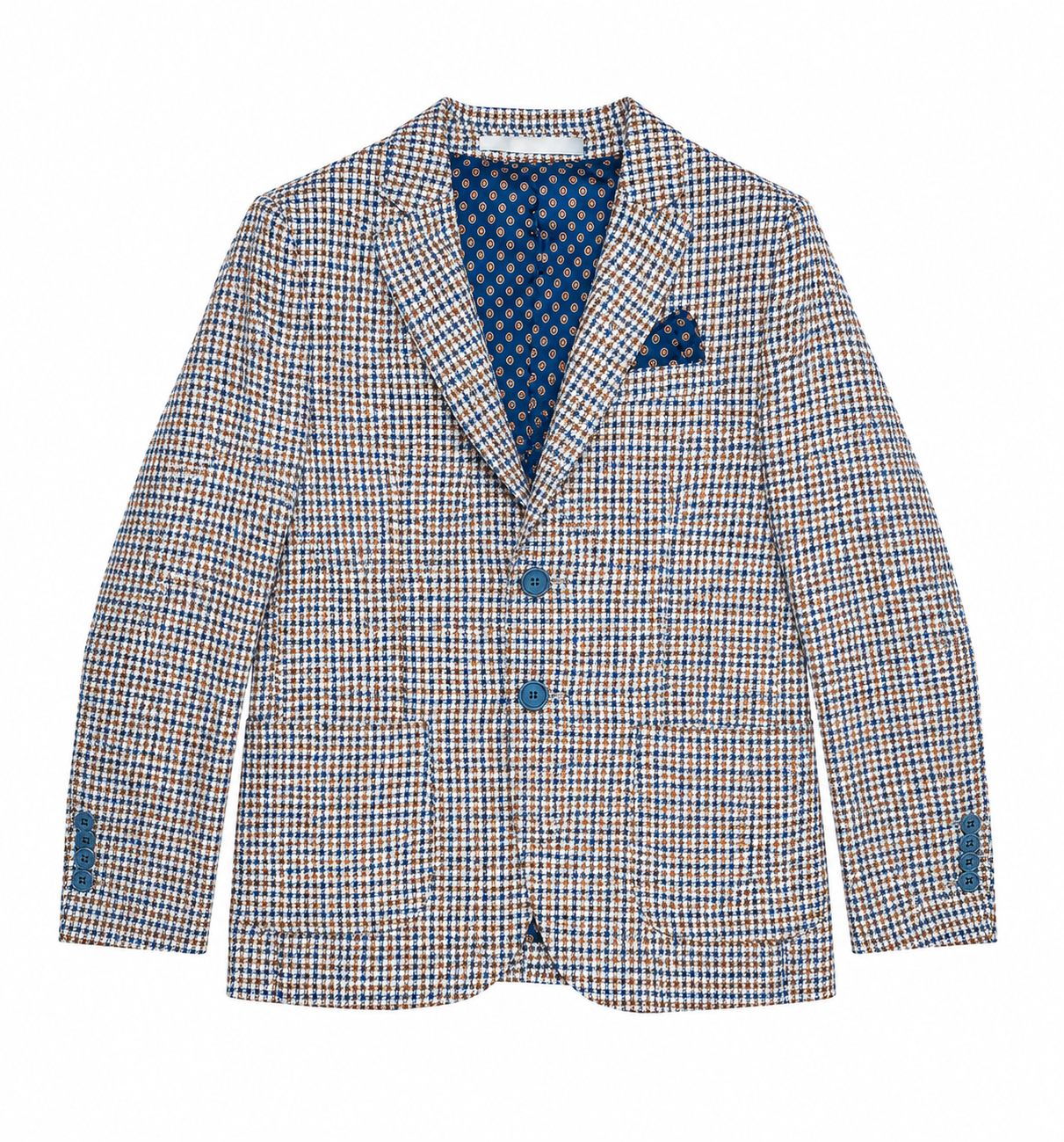 Boys Blue Houndstooth Blazer & Trouser Suit Set