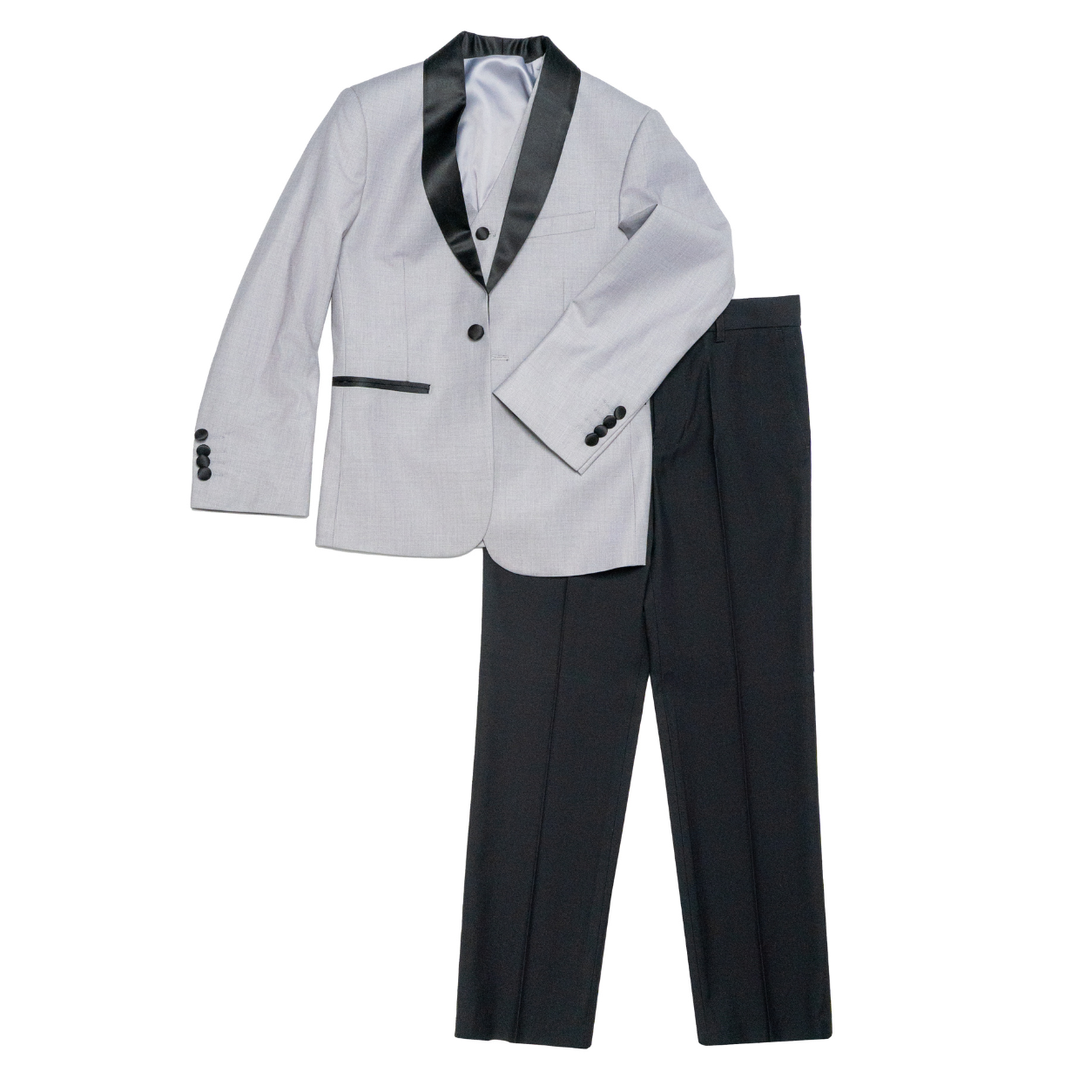 Boys Light Gray & Black Tuxedo 3 Pc Suit Set