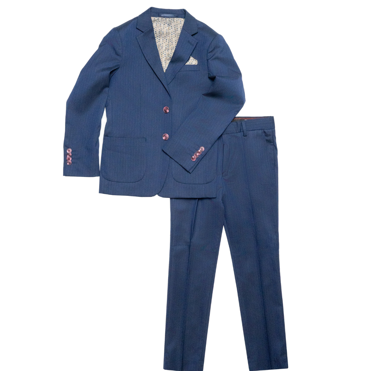 Boys Dusty Blue 2-Piece Suit Set with Pocket Square