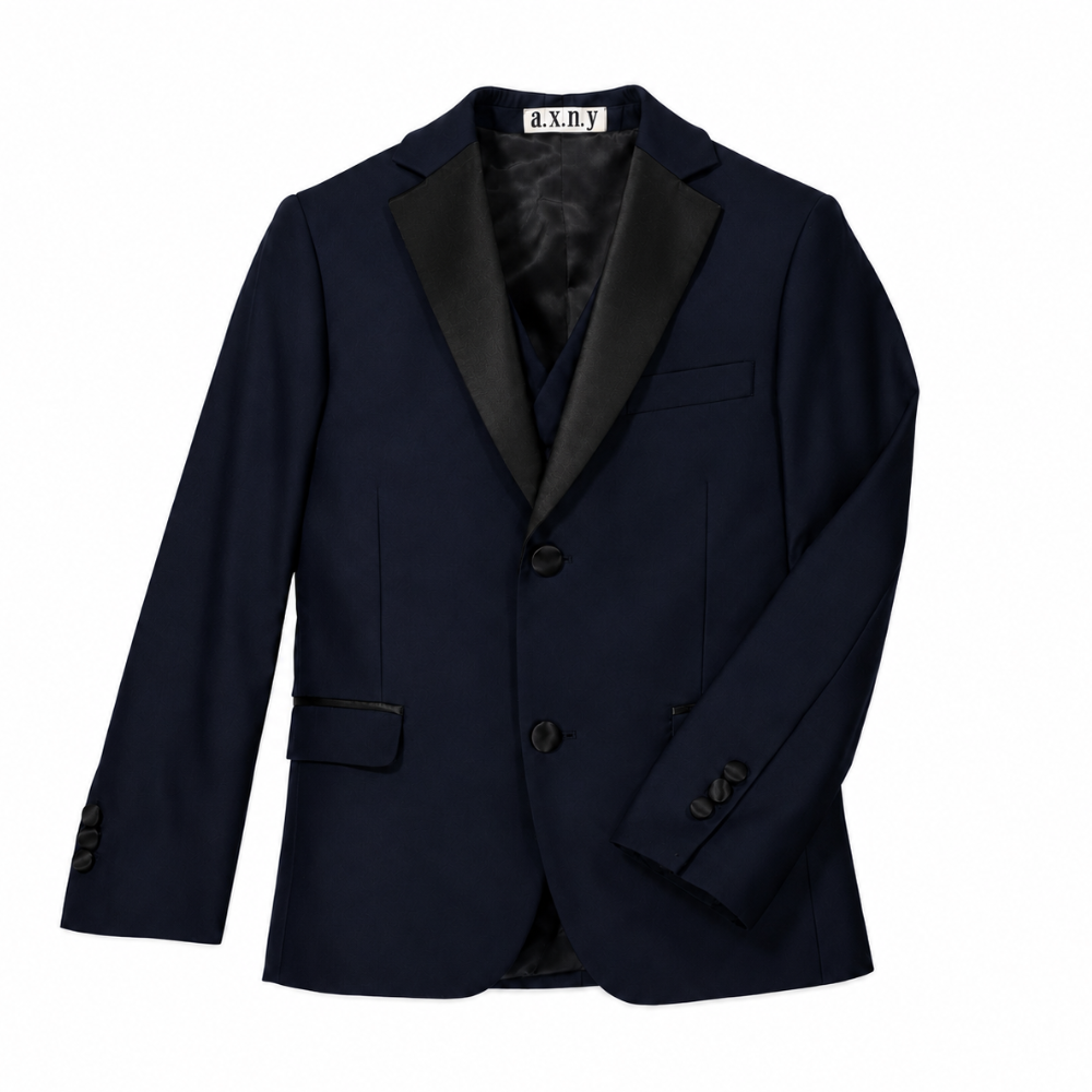 Men's Classic Navy/Black Satin Lapel Tuxedo Suit – 2 Piece Formal Dinner Suit