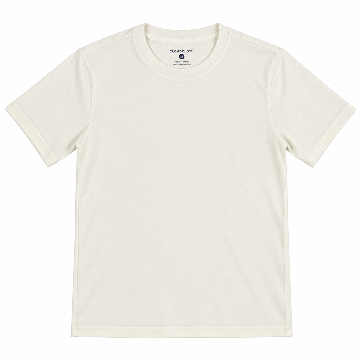An off-white crewneck t-shirt by Clarks of London, laid flat against a solid white background.