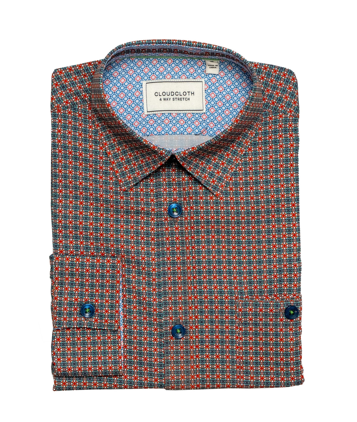 Boys 4-Way Stretch Long Sleeve Shirt with Multicolor Geometric Print