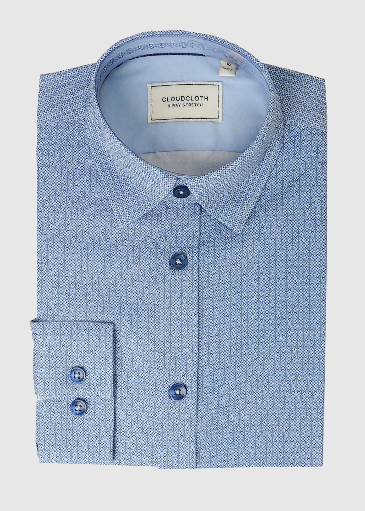 Boys 4-Way Stretch Blue Micro Diamond Print Dress Shirt