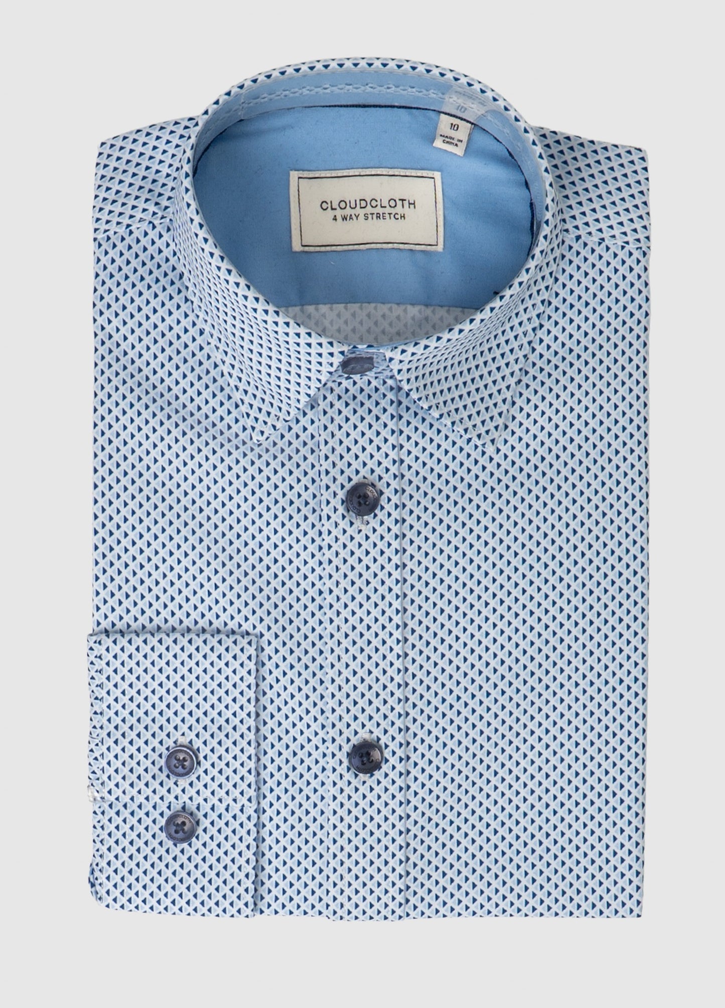 Boys 4-Way Stretch Long Sleeve Shirt with Blue Geometric Print