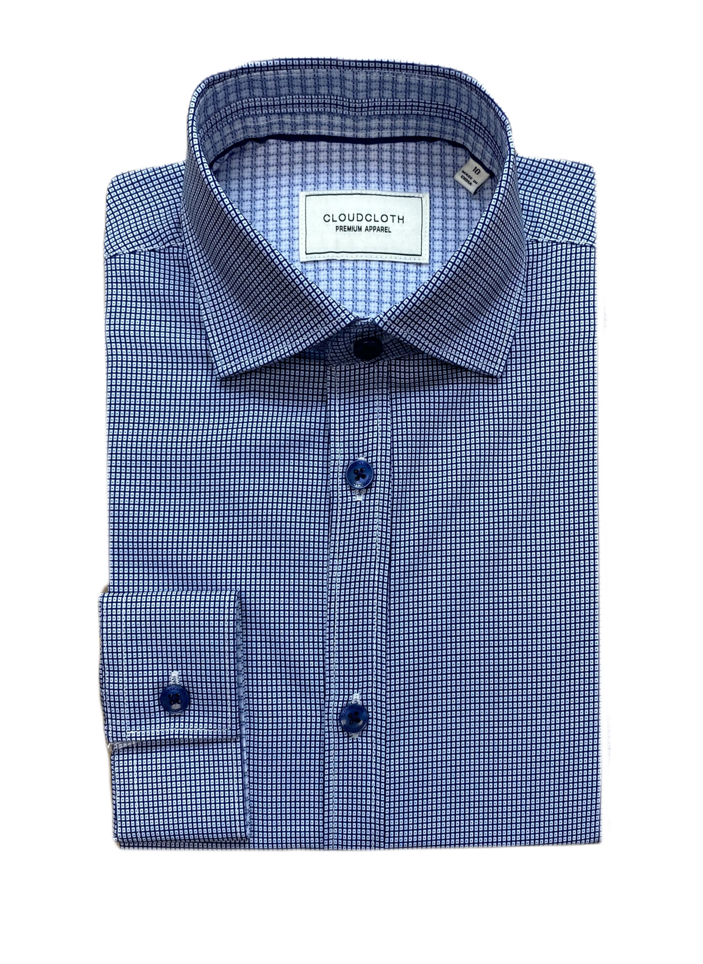Men’s Navy Blue Micro-Print Long Sleeve Dress Shirt