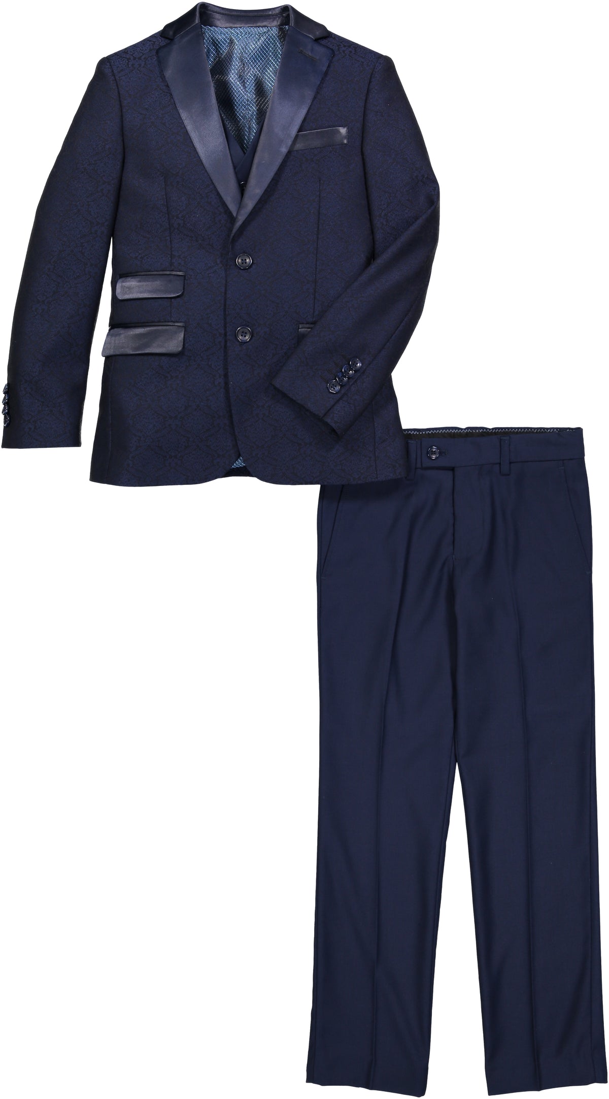 Boys' 3-Piece Tuxedo Suit with Satin Lapel in Navy Blue