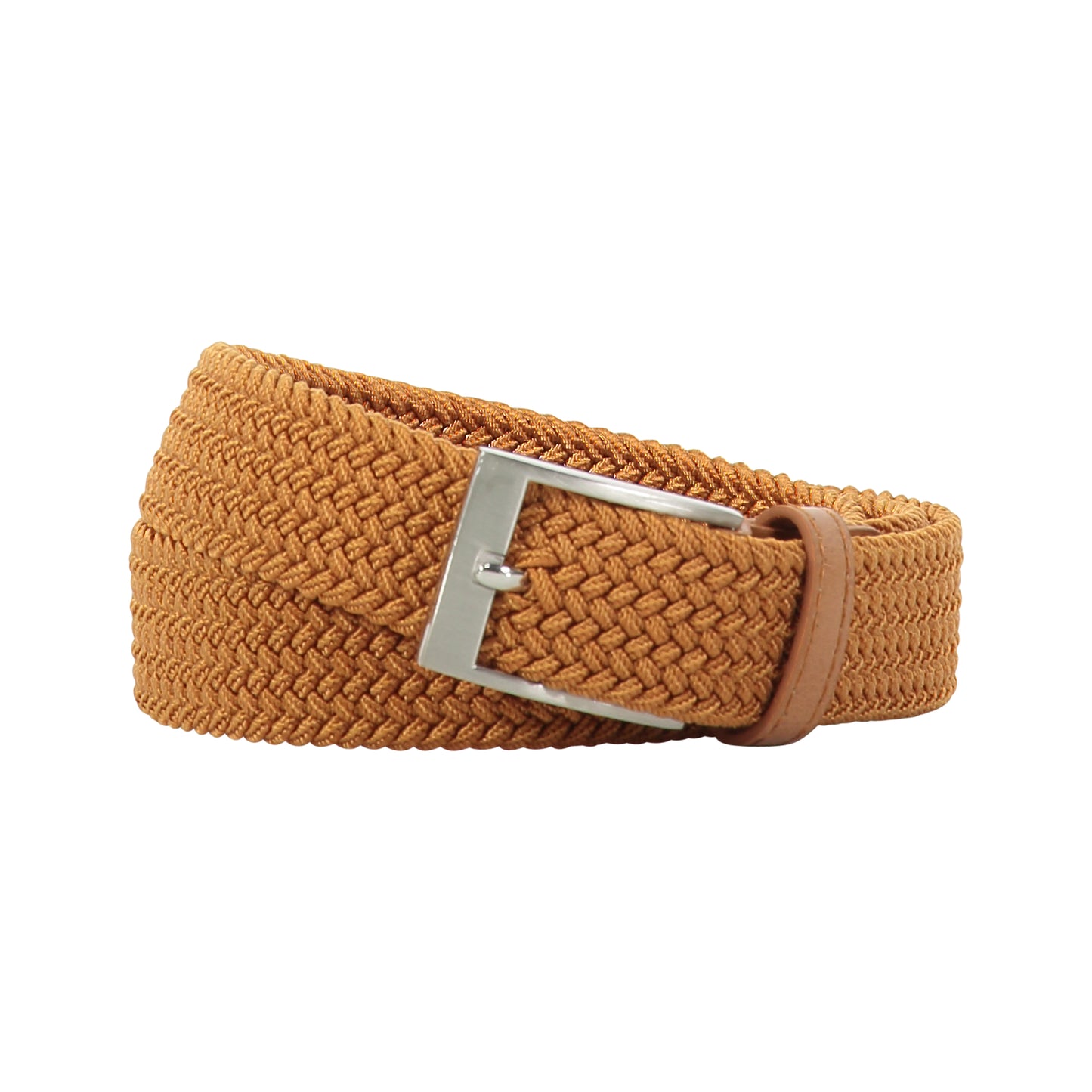 Boy's Braided Tan Stretch Belt with Silver Buckle