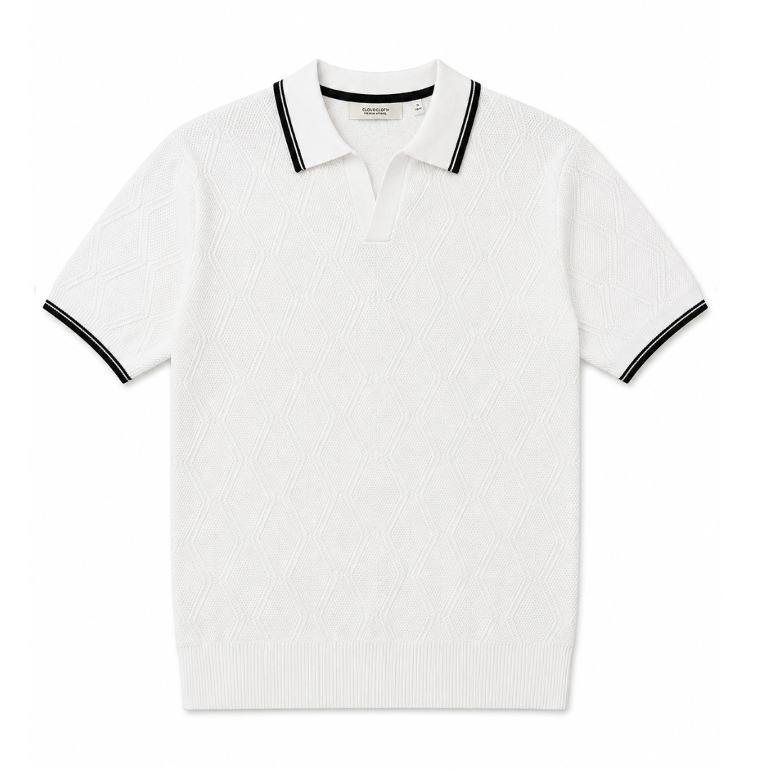 Men’s White Honeycomb Knit Polo Shirt