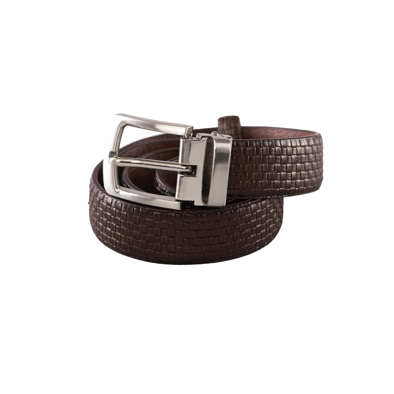 Boys Brown Basketweave Dress Belt with Silver Buckle
