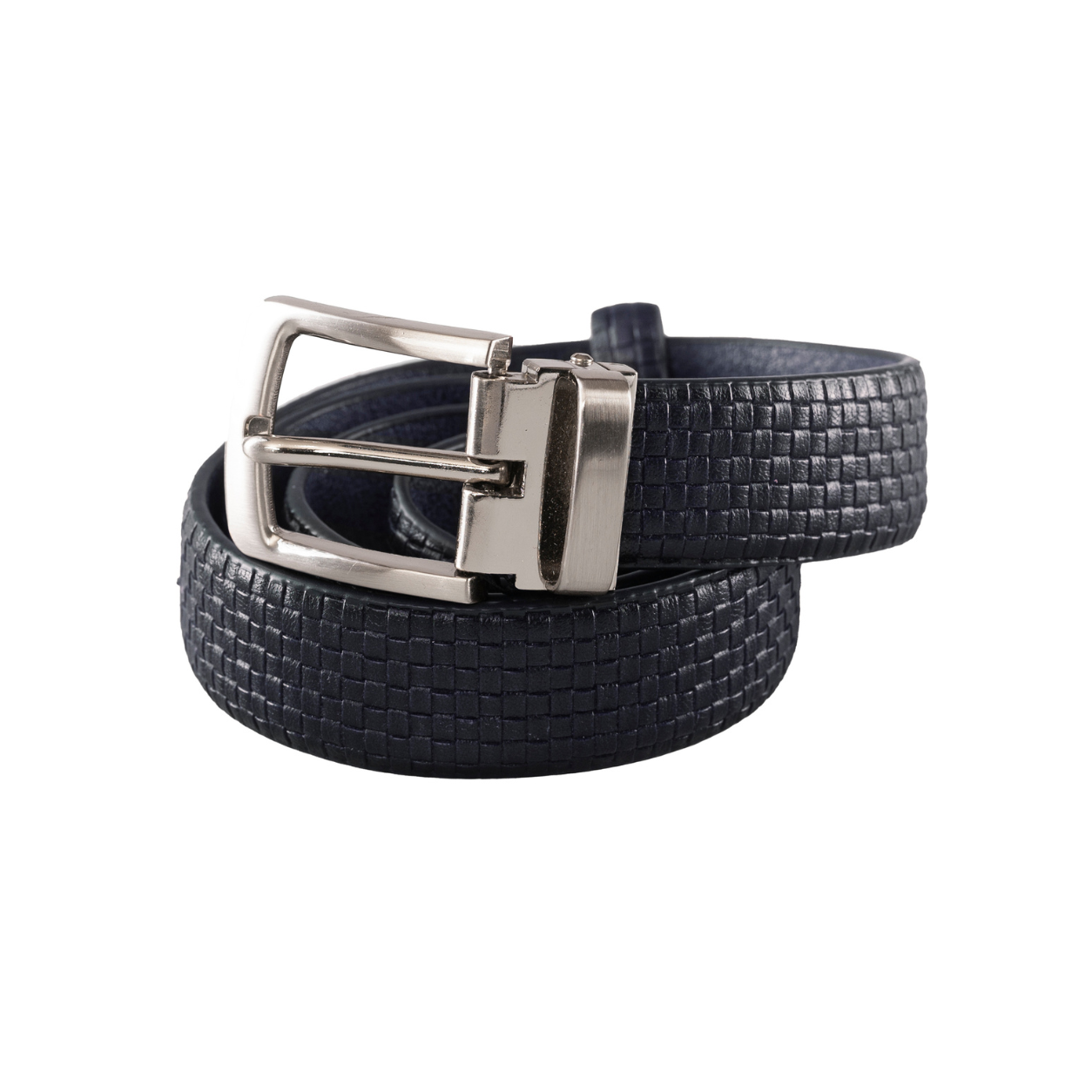 Boys Navy Basketweave Dress Belt with Silver Buckle