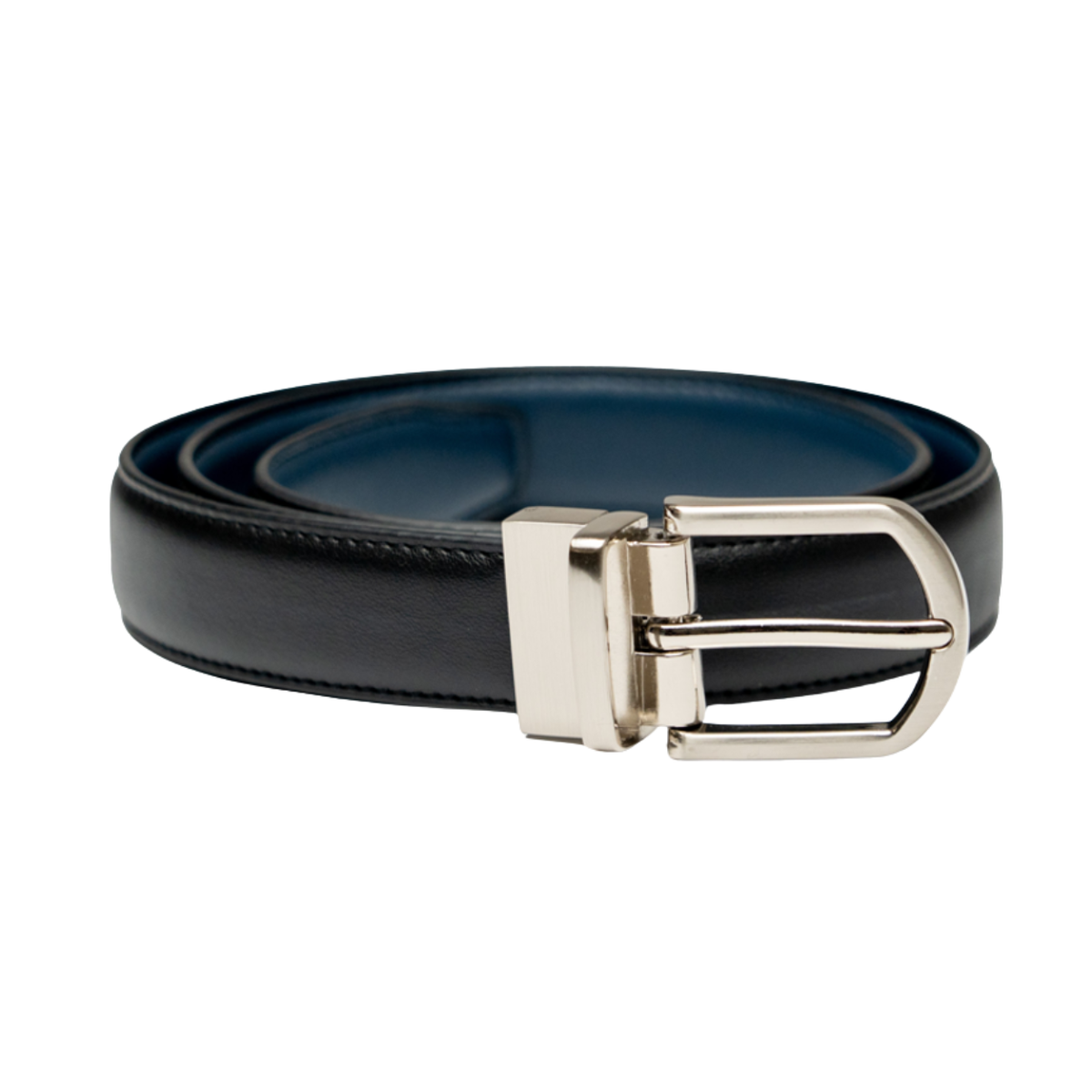 Boys Black & Navy Reversible Dress Belt with Silver Buckle