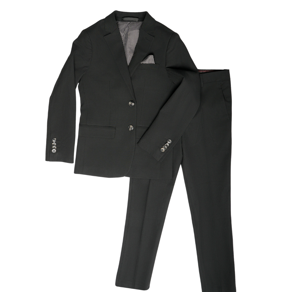 Men's Classic Black Two-Button Slim Fit Suit with Matching Pocket Square
