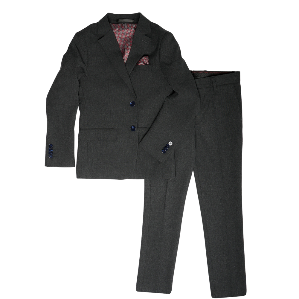 Men's Classic Charcoal Two-Button Slim Fit Suit with Matching Pocket Square