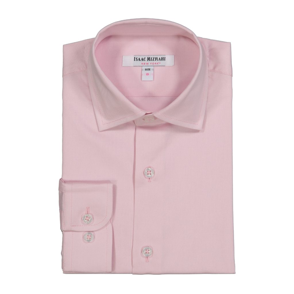 Boys' Light Pink 100% Cotton Long Sleeve Dress Shirt