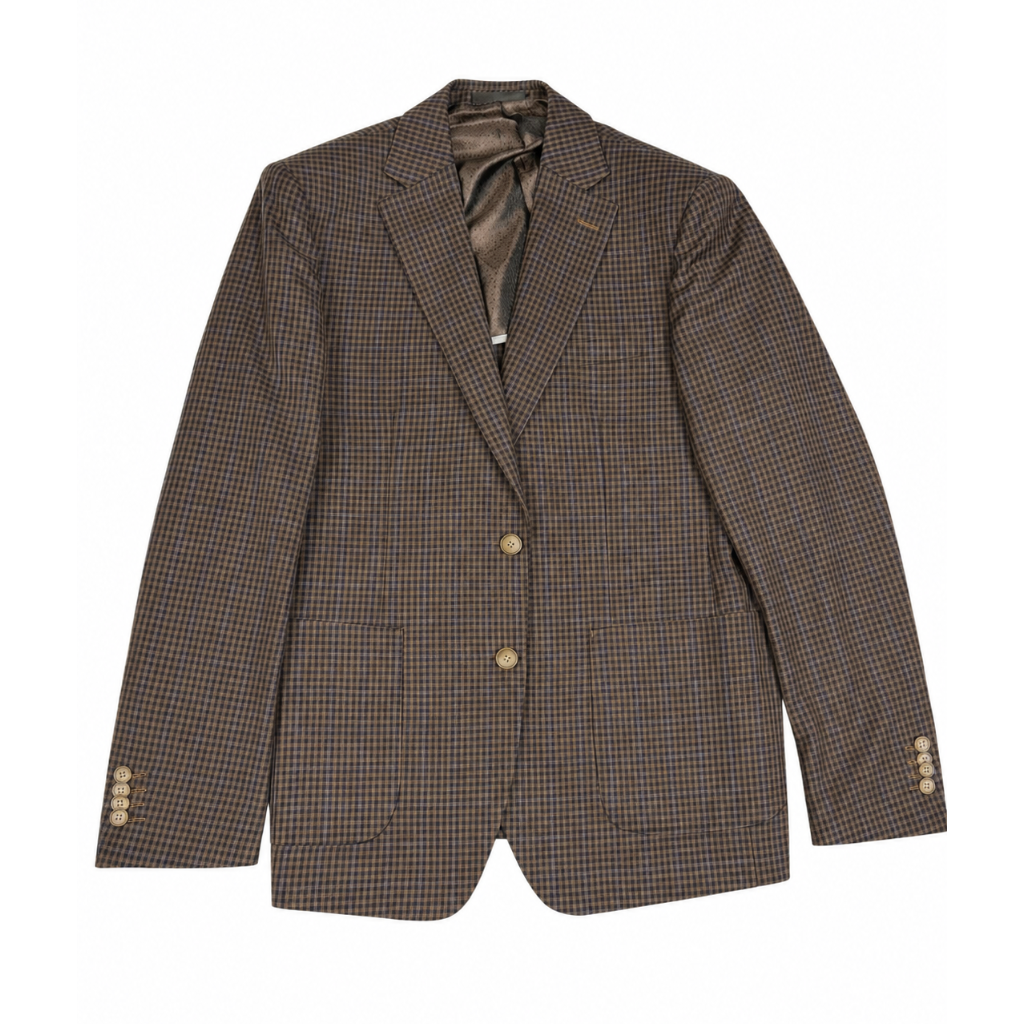 Men's Textured Wool Blend Check Blazer – Brown