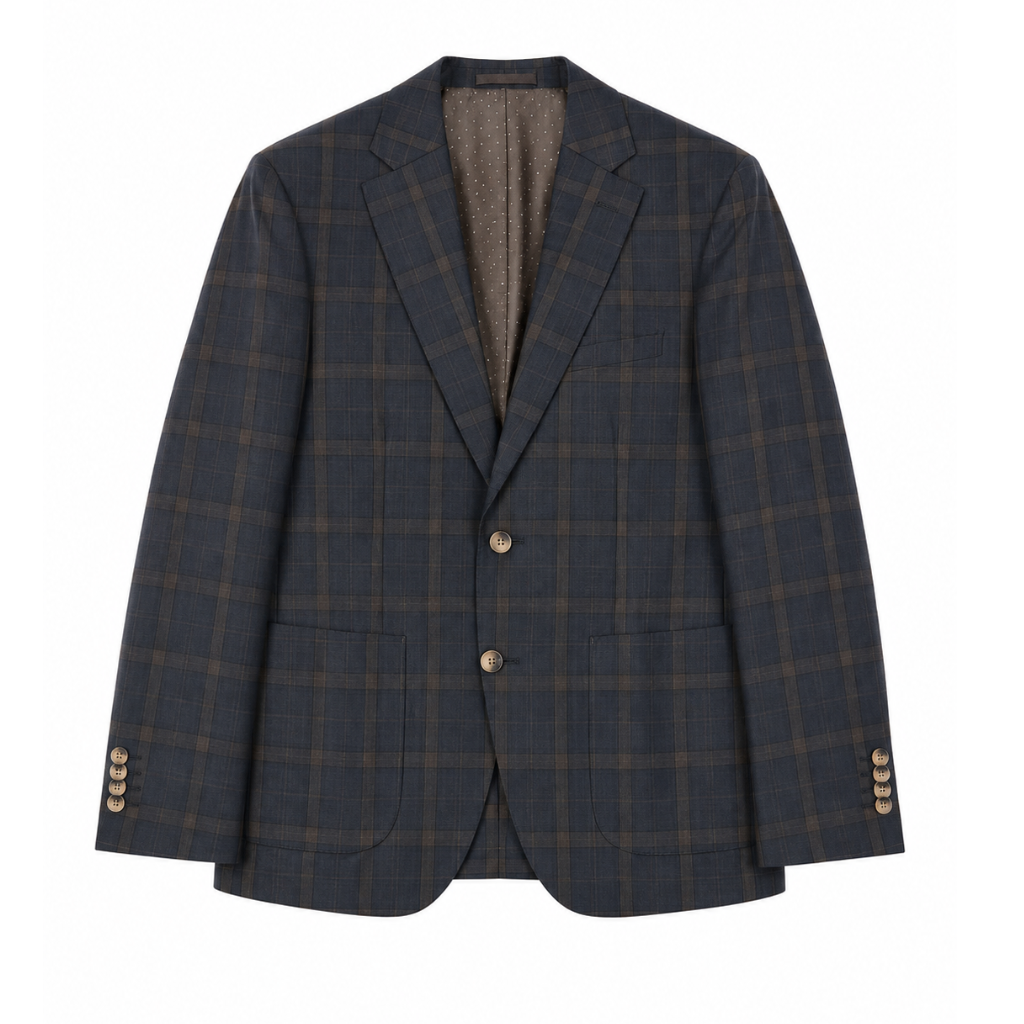 Men's Navy Windowpane Plaid Two-Button Blazer