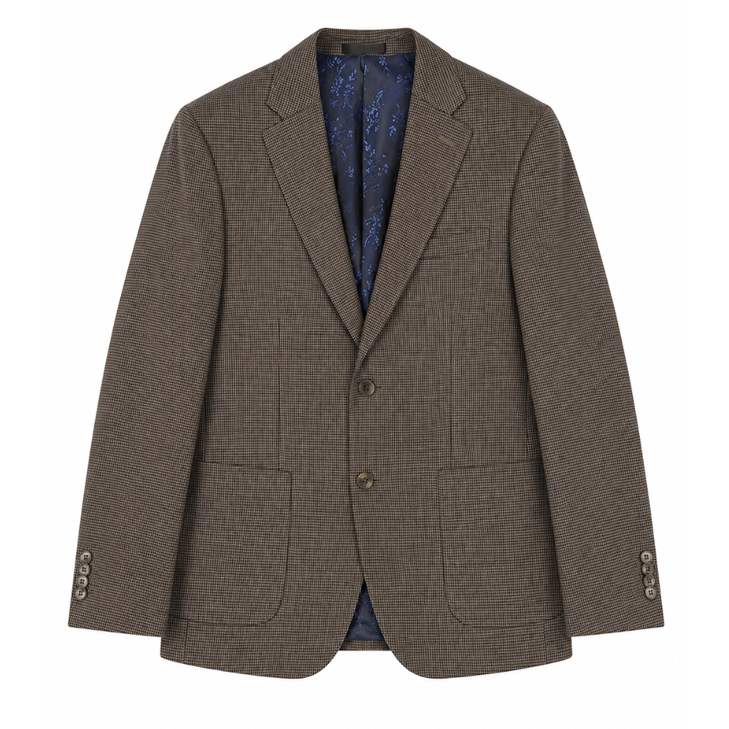 Men's Brown Micro Check Two-Button Blazer