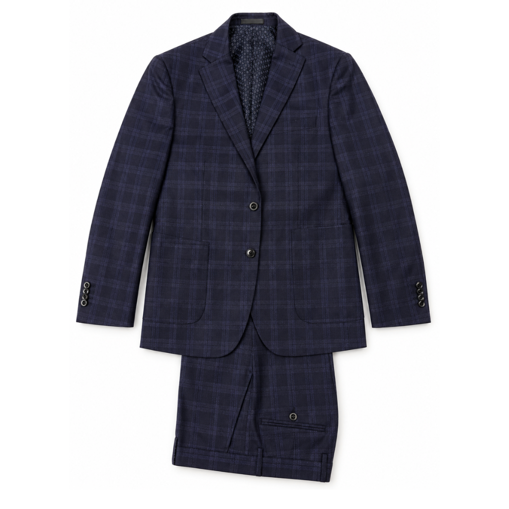 Men's Navy Blue Windowpane Check Two-Piece Suit