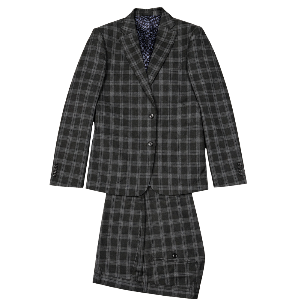 Men's Grey Plaid 2-Piece Slim Fit Business & Wedding Suit