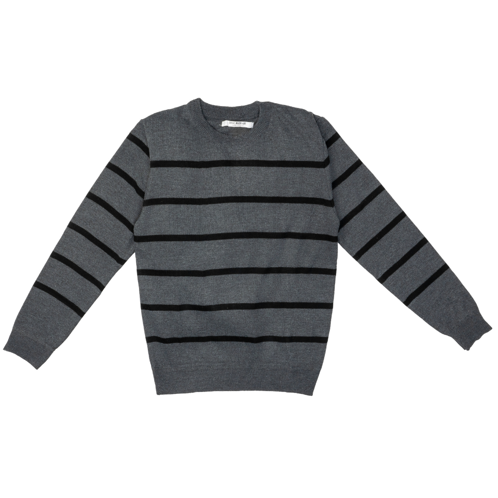Boys Gray & Black Striped Crew Neck Sweater