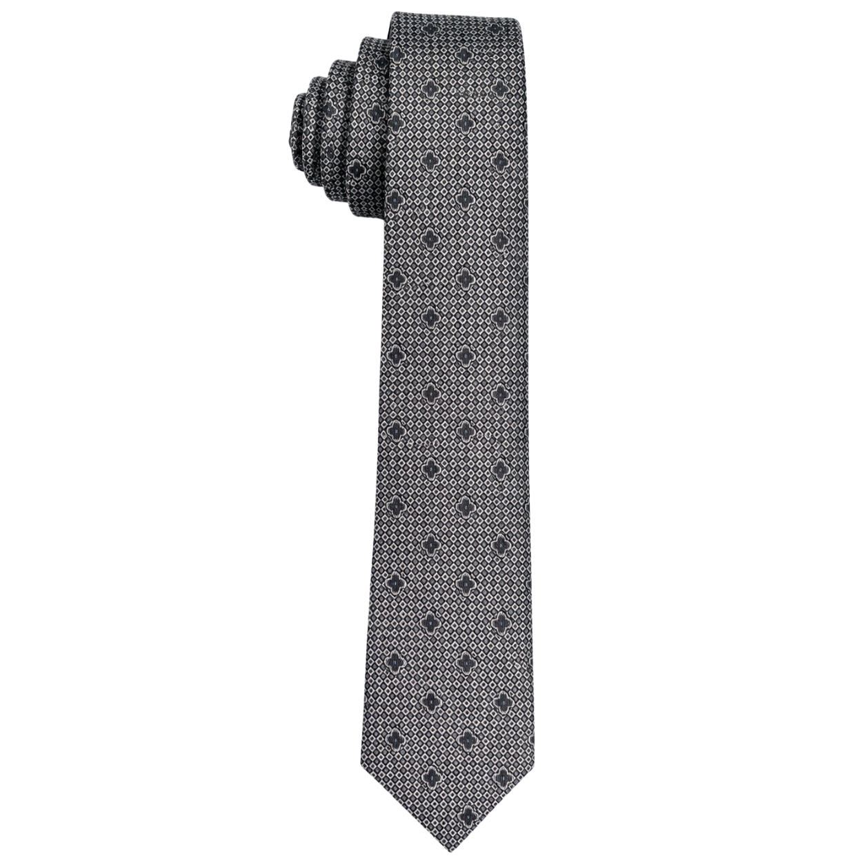Boys Black & Silver Geometric Medallion Pattern Tie