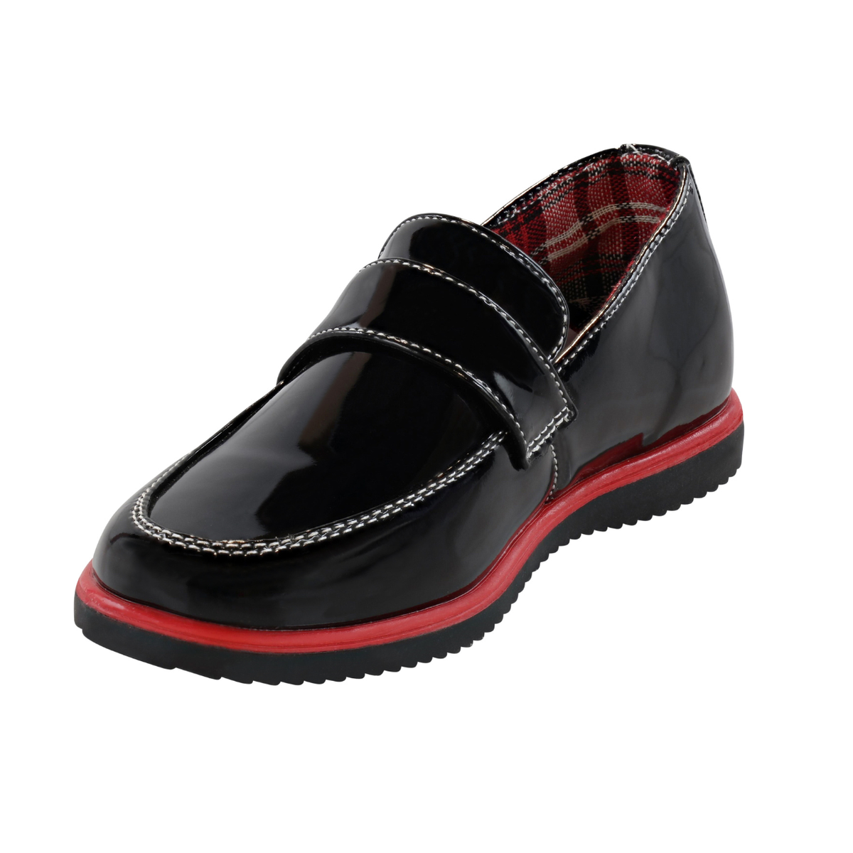 Boys’ Black Patent Slip-On Dress Loafers with Red Sole