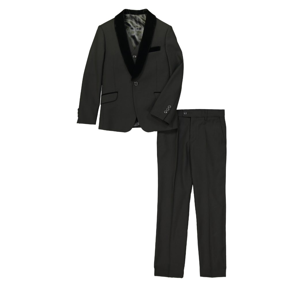 Boys Classic Black Shawl Lapel Tuxedo Suit – 2-Piece Formal Blazer & Dress Pants