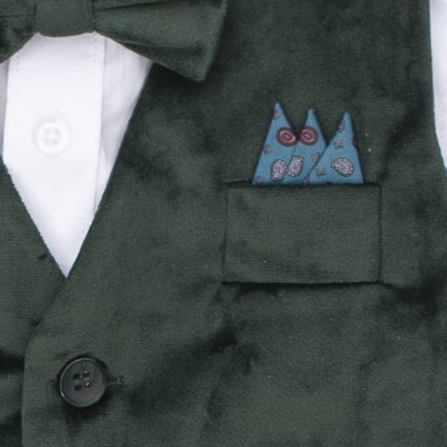 Boys 5-Piece Hunter Green Formal Vest Set – Dress Shirt, Vest, Pants, Bow Tie & Pocket Square