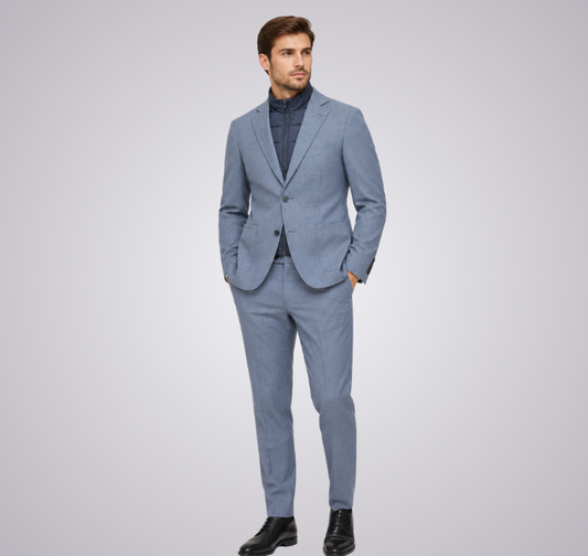 Men's Gray Tailored Travel Suit with Removable Zip-In Bib