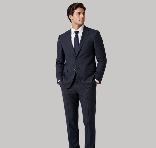 Men's Dark Navy Check Two-Piece Suit – Modern Tailored Fit