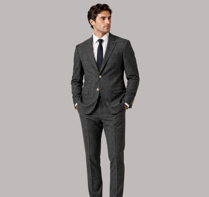 Men's Charcoal Gray Windowpane Check Two-Piece Suit – Modern Tailored Fit