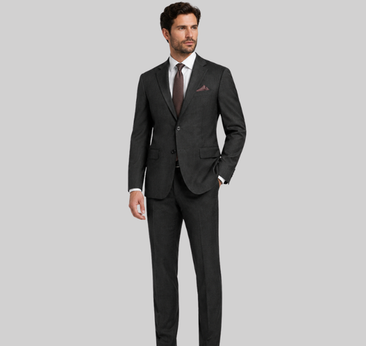 Men's Classic Charcoal Two-Button Slim Fit Suit with Matching Pocket Square