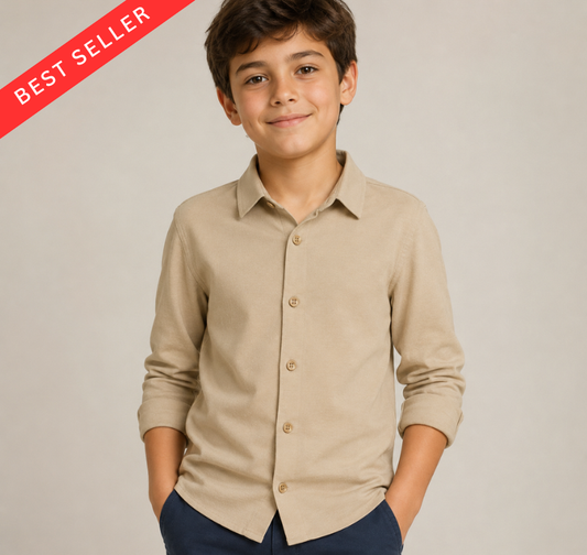 Boy's Premium 4-Way Stretch Long Sleeve Beige Color Shirt