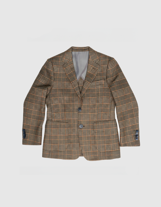 Boy's Tan Plaid Textured Blazer