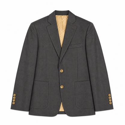 Boy's Charcoal Gray Glen Plaid Two-Button Blazer with Gold Buttons