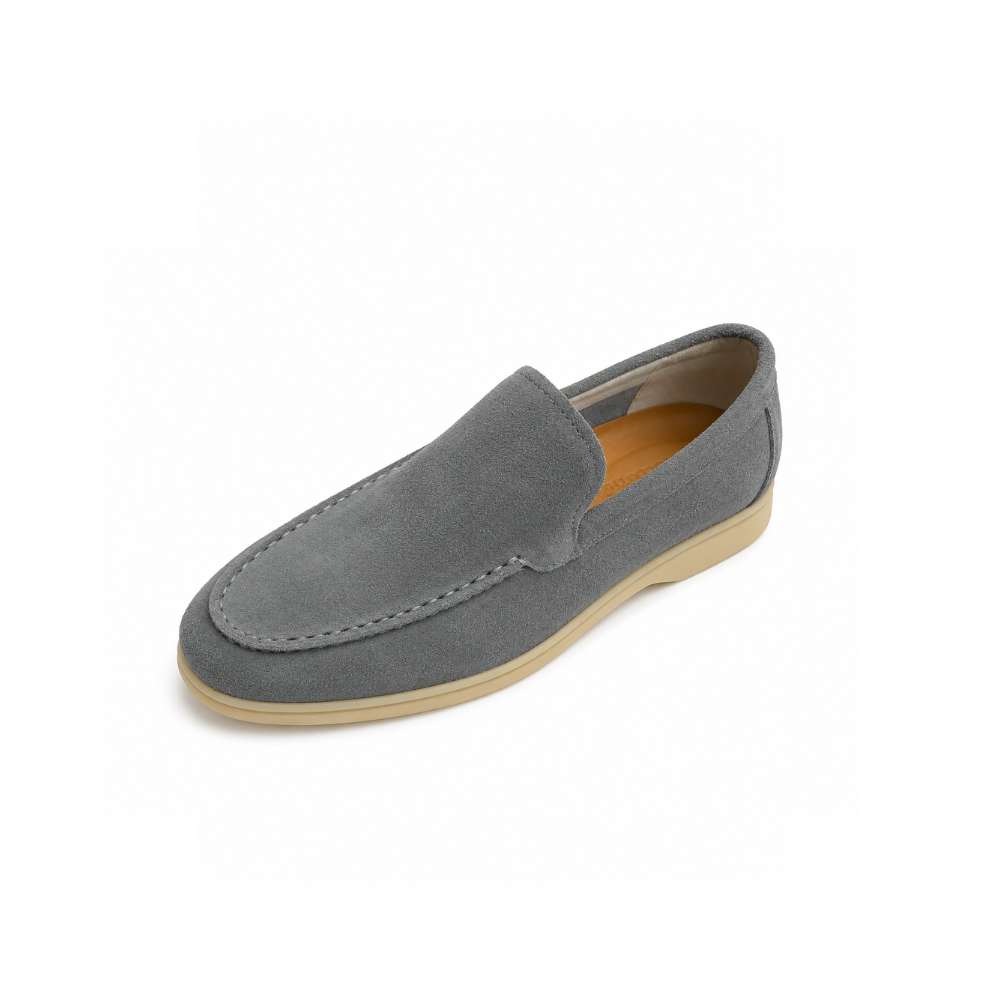 Gray loafer shoe on a white background