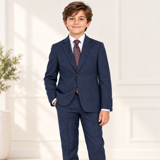 Boy's Textured Navy Two-Piece Suit – Classic Tailored Fit