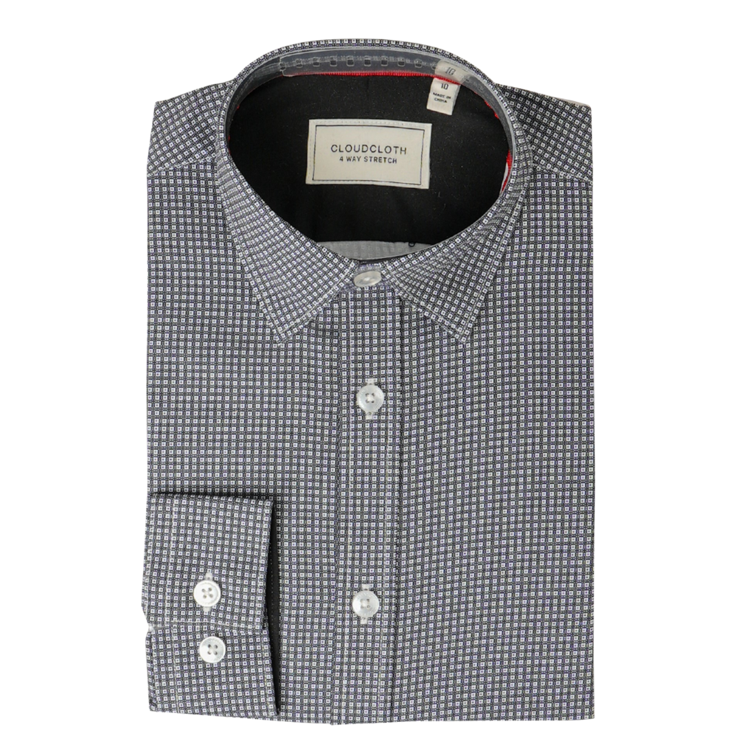 Folded checkered shirt with Cloud9 label on a white background