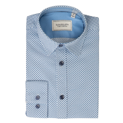 Light blue patterned shirt with collar on a white background