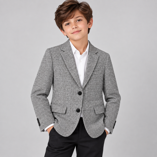 Boys’ Grey Woven Textured Check Blazer