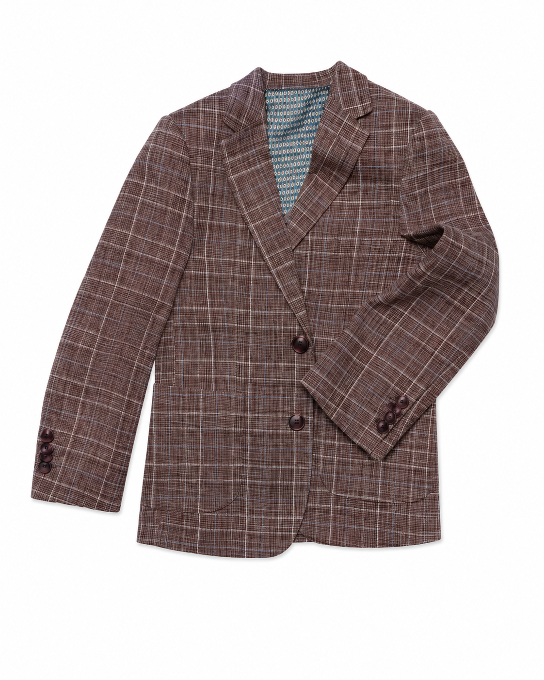 Brown checkered blazer on a white background