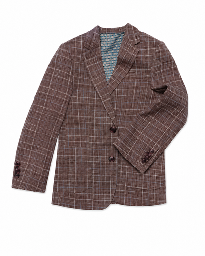 Brown checkered blazer on a white background