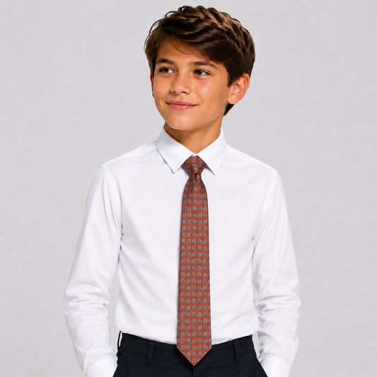 Boys Rust Orange Geometric Pattern Tie