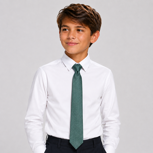 Boys Textured Satin Tie – Deep Teal Green