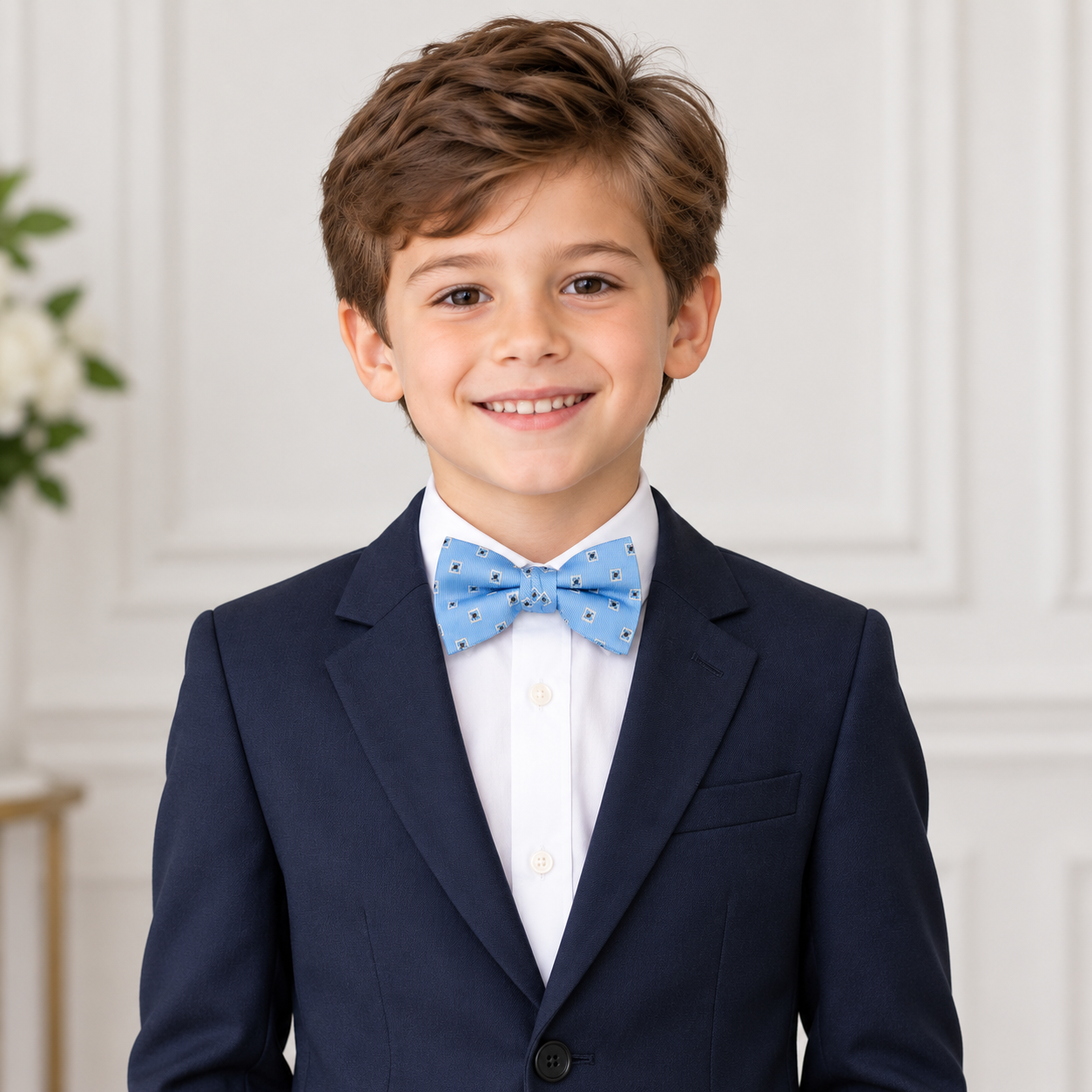 Sky Blue Geometric Pattern Pre-Tied Bow Tie