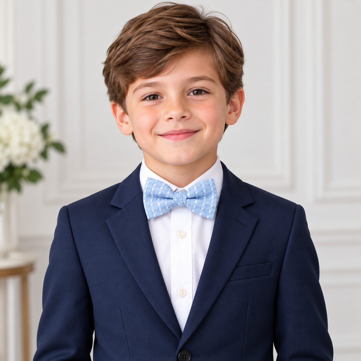 Light Blue Paisley Stripe Pre-Tied Bow Tie