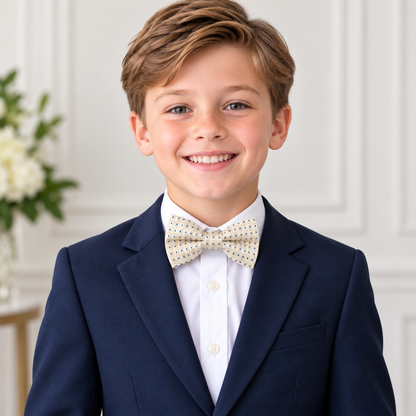 Ivory Geometric Pattern Bow Tie with Royal Blue Accents