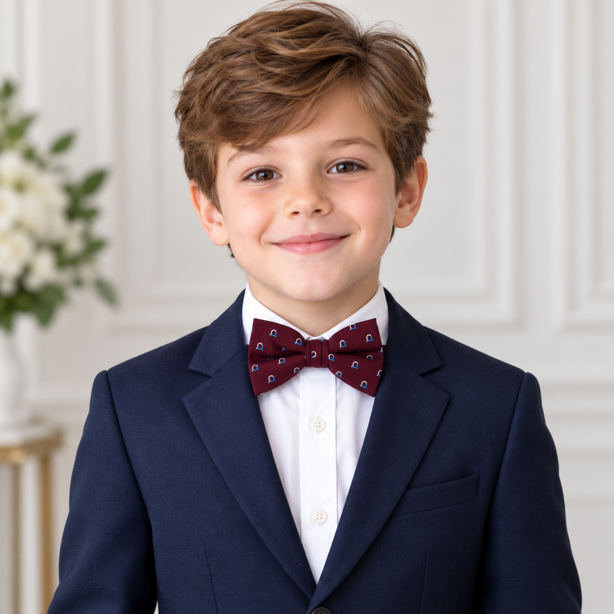 Burgundy Motif Pattern Pre-Tied Bow Tie