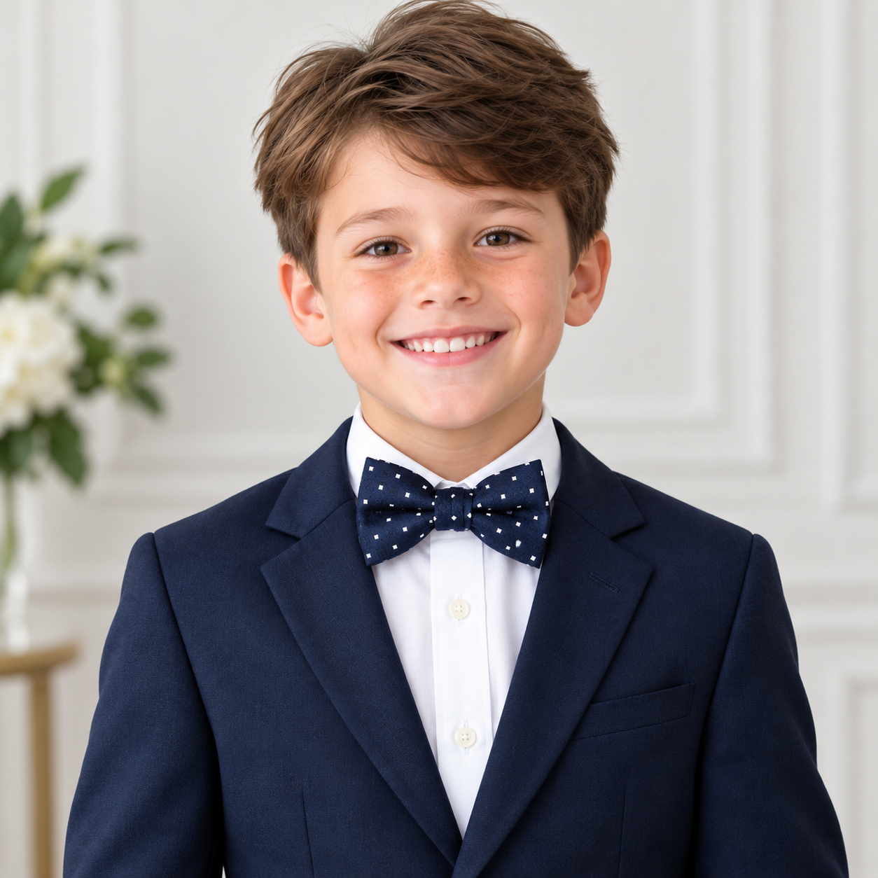 Navy Blue White Dot Pattern Pre-Tied Bow Tie